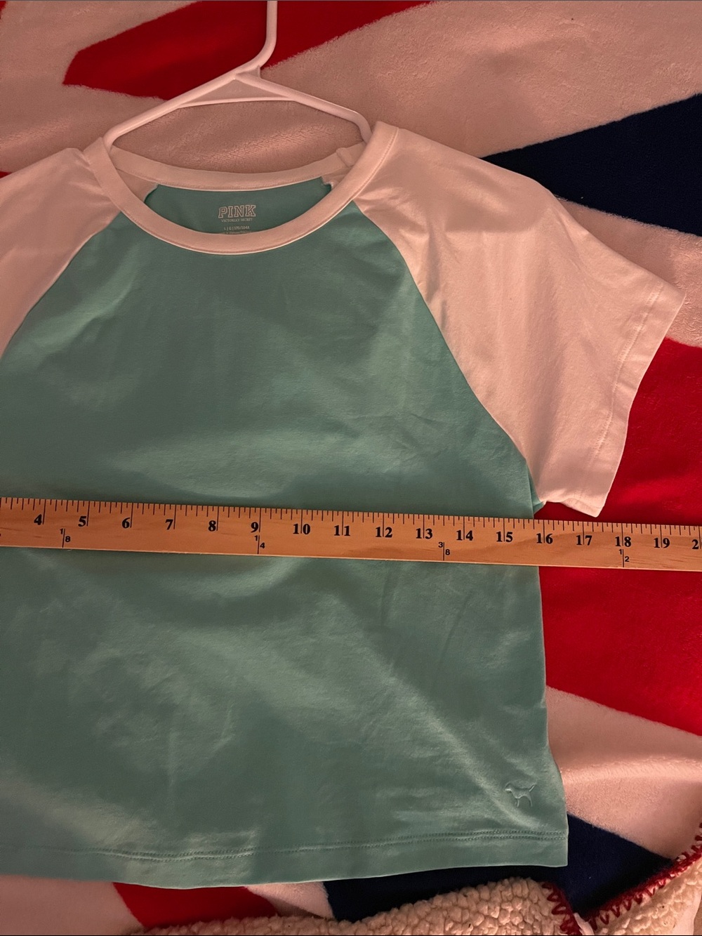 PINK Victoria's Secret Mint Green & Cream Raglan Tee - Picture 3 of 5